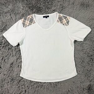 Burberry London White Nova Check Shoulder Tee Size L